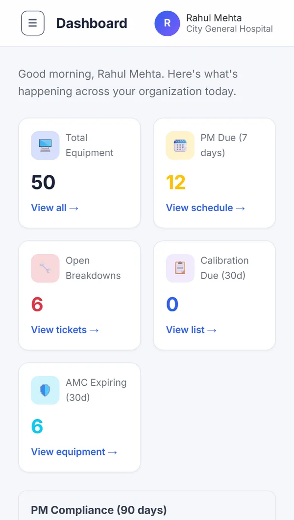 The BME Cloud dashboard on a phone
